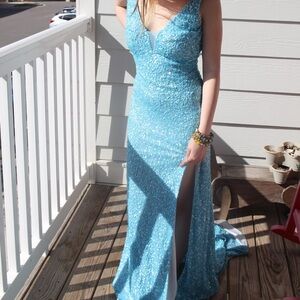 Sparkling Blue Sleeveless Maxi Dress